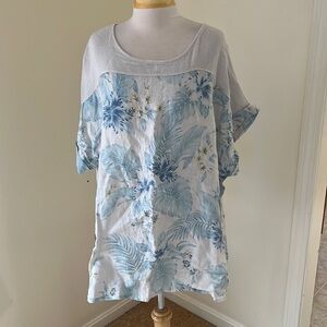 New! Lungo L’Arno SZ 3X blue palm linen top.